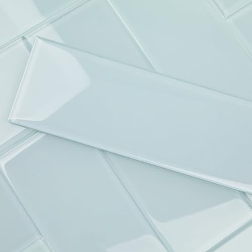 Lovdeco Soft Blue Glass Subway Tile, Glass for Bathroom Kitchen Shower Backsplash Wall, 4 x 12 Inches, 4 Sq.Ft. | Amazon (US)