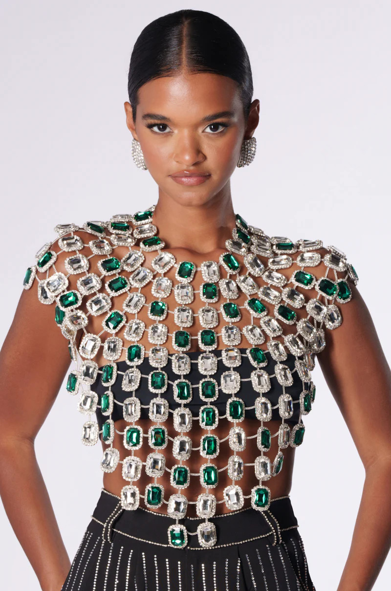 BEJEWLED EMERALD SLEEVELESS TOP | AKIRA