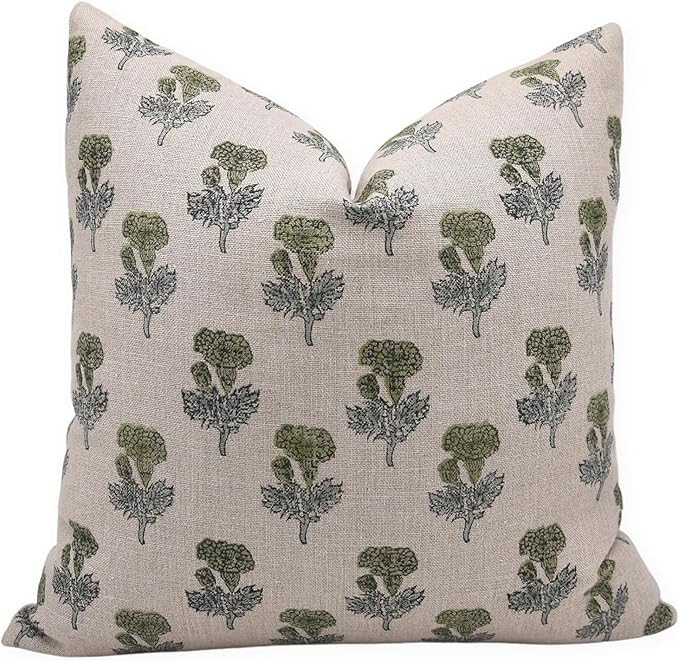 Handmade Block Print Thick Linen 20X20 Throw Vintage Pillowcase Cushion Cover with Zipper for Sof... | Amazon (US)