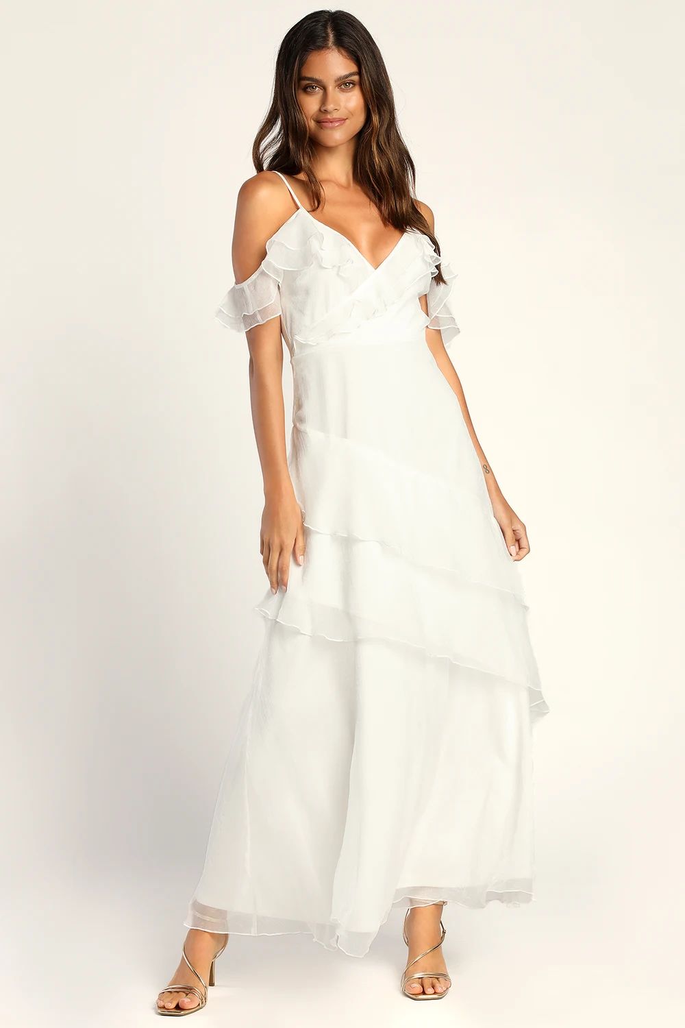 Radiant in Ruffles White Ruffled Cold Shoulder Maxi Dress | Lulus (US)