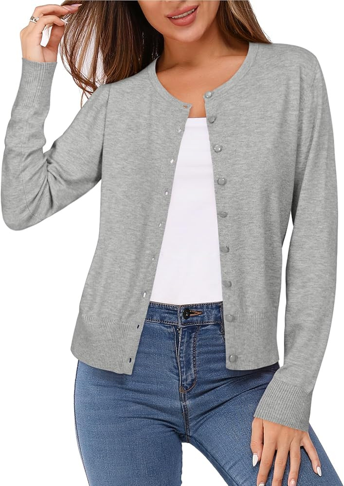 Newshows Women's Lightweight Button Down Cardigan Long Sleeve Casual Crew Neck Soft Knit Cardigan... | Amazon (US)