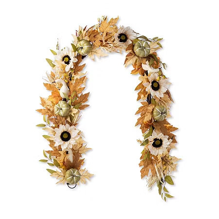 Glitzhome 72"L Fall Neutral Sunflower, Pumpkin And Leaf Garland Thanksgiving Tabletop Decor, One Size, Multiple Colors | JCPenney