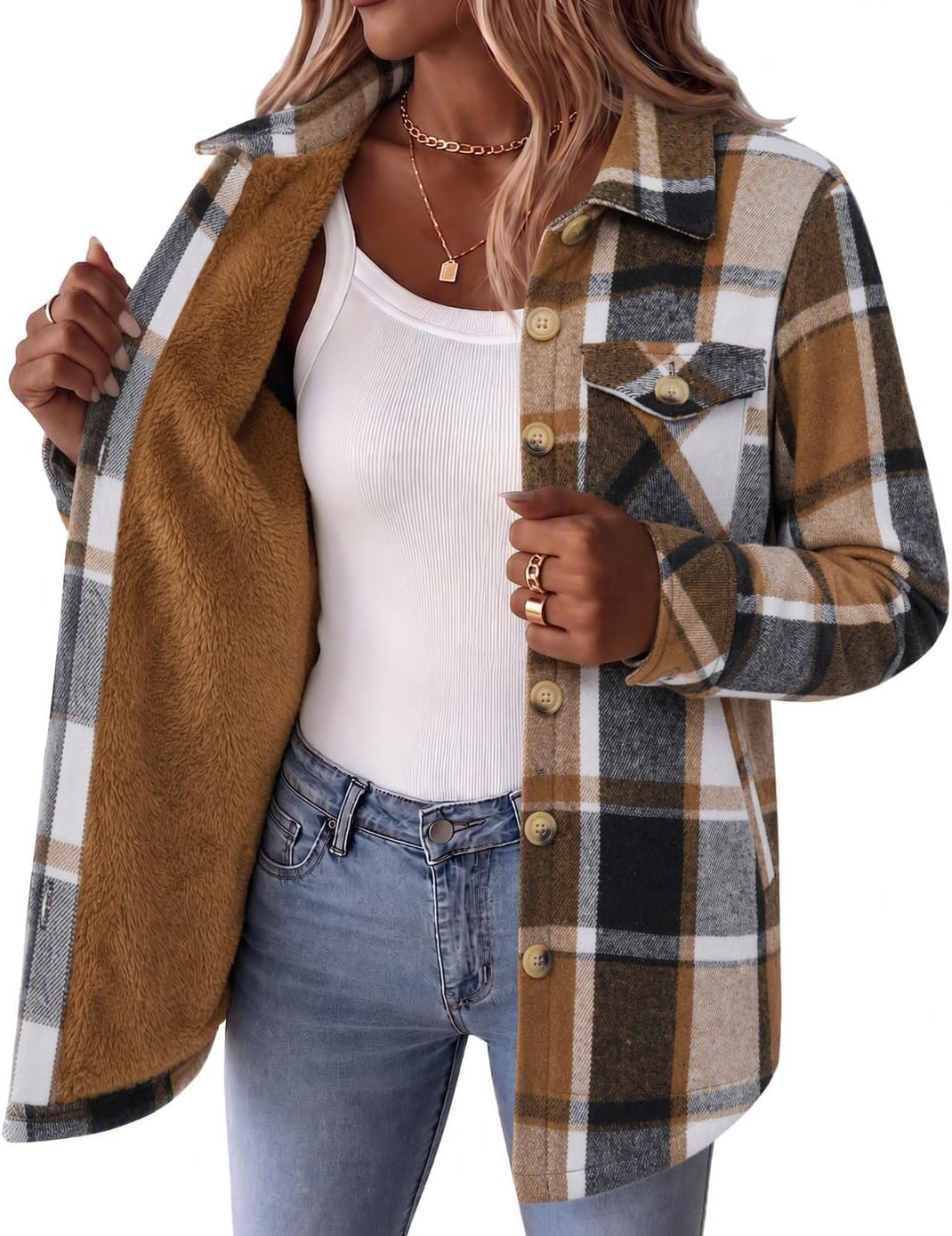 Zeagoo Flannel Jacket for Women Sherpa Fleece Lined Winter Plaid Coats | Amazon (US)