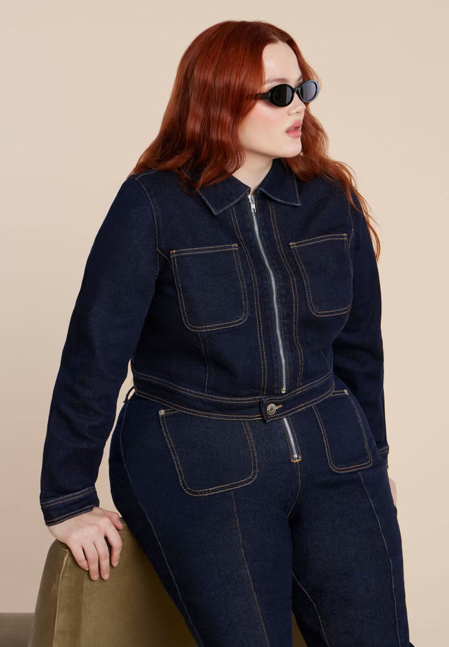Zip Front Denim Jacket | Eloquii