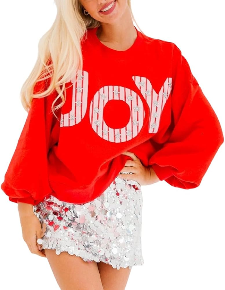 Lordree Women Sequin Christmas Sweatshirt Sparkle Xmas Crew Neck Pullover Top Funny Graphic Overs... | Amazon (US)