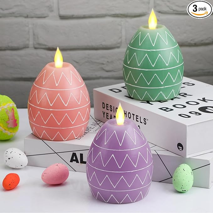 MTLEE 3 Pcs Easter Egg Candles 3 Color Scented Real Wax Led Easter Flameless Candles Spring Batte... | Amazon (US)