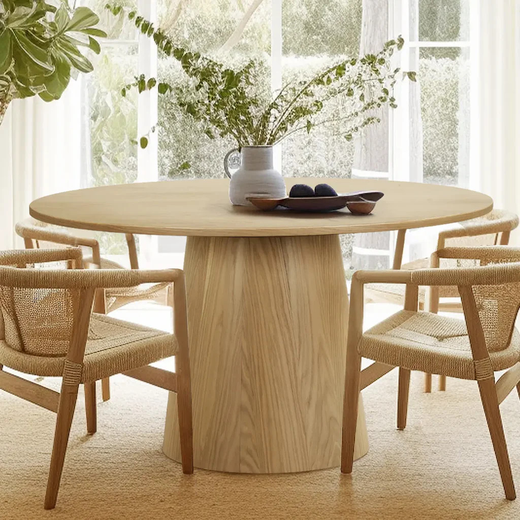 Orchid 52" Solid Oak Wood Round Pedestal Dining Table | Pop Maison