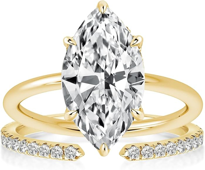 3.5CT Marquise Cut Engagement Ring Set,18K Yellow Gold Plated 925 Sterling Silver Bridal Ring Set... | Amazon (US)