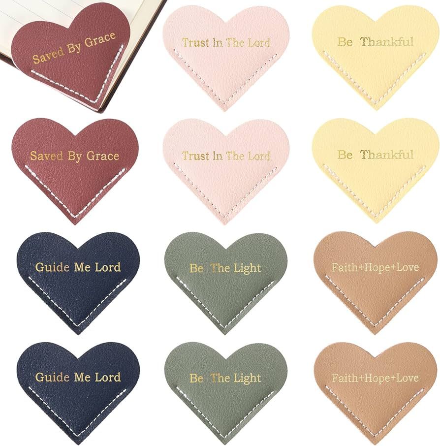 12 Pieces Bible Verse Leather Heart Bookmark Cute Heart Page Corner Bookmarks for Book Lovers Lea... | Amazon (US)