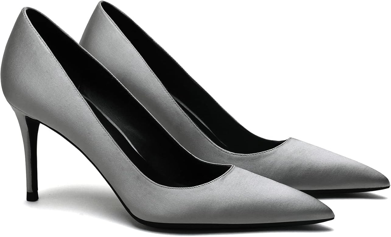 MOOMMO Women Classic High Heels Pumps Shoes Pointed Toe Slip On 3" Satin Heels Stiletto Dress Sho... | Amazon (US)