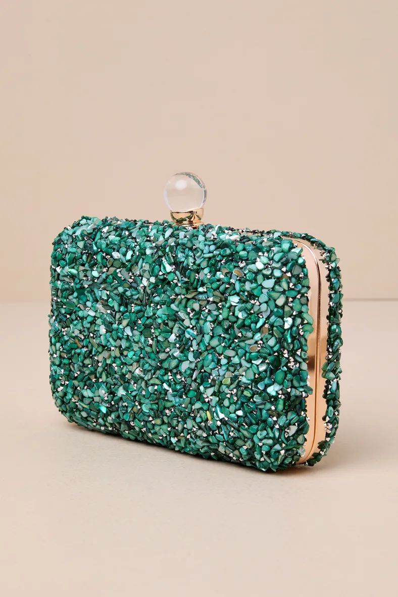 Penelope Teal Green Pebbled Rhinestone Box Clutch | Lulus