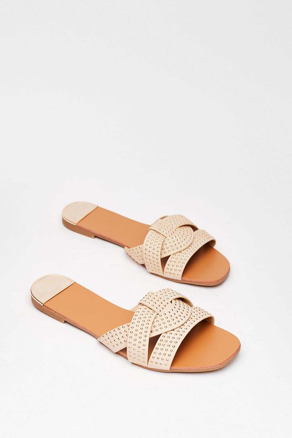 Stud Never Look Back Faux Leather Flat Sandals | NastyGal (US & CA)