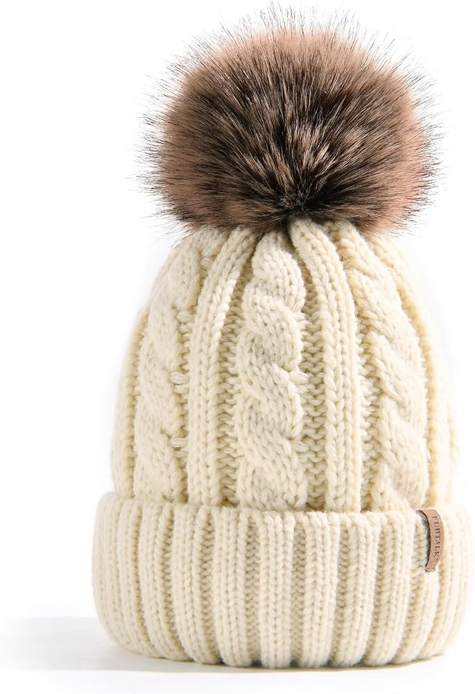 FURTALK Winter Beanie Hat for Women Fleece Lined Faux Fur Pom Pom Hats Womens Warm Thick Knit Sku... | Amazon (US)