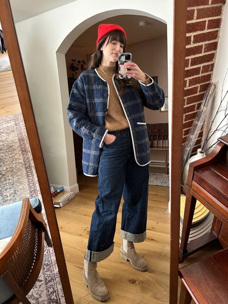 Citizens of Humanity Ayla Baggy Cuffed Crop jeans, Freda Salvador Brooke Boots, quilted liner jacket, cozy sweater, and red beanie outfit

‘15JESSICAW’ for 15% off your Christy Dawn purchase
‘15JESSICA’ for 15% off your Freda Salvador Purchase  
 #winteroutfit #chunkyboots 