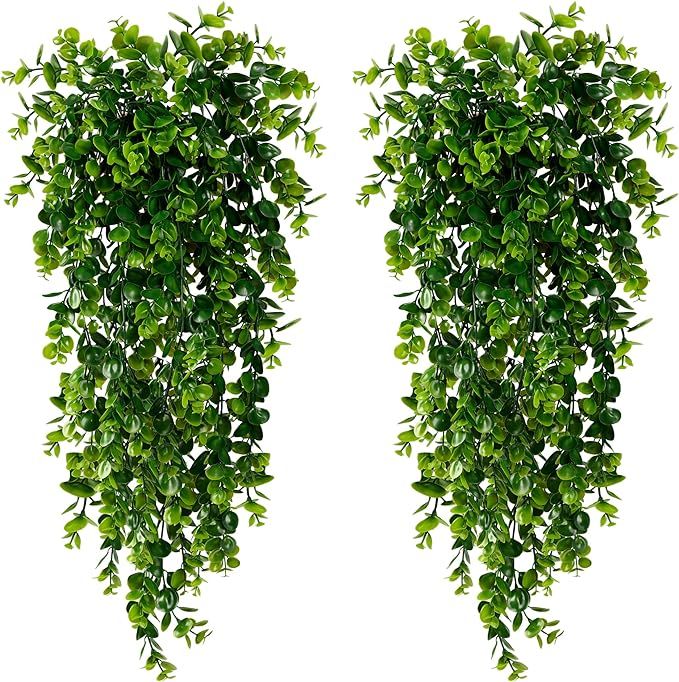 Sggvecsy 4 Pack Artificial Eucalyptus Plants UV Resistant Plastic Hanging Decor for Indoor Outdoo... | Amazon (US)