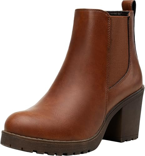 Vepose Women's Cognac Platform Chunky Heel Ankle Boots, Size 9.5, 999 | Amazon (US)