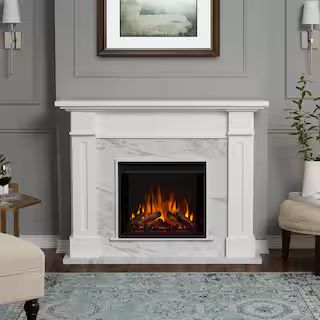 Real FlameKipling 54 in. Freestanding Electric Fireplace in White with Faux Marble419(42) | The Home Depot