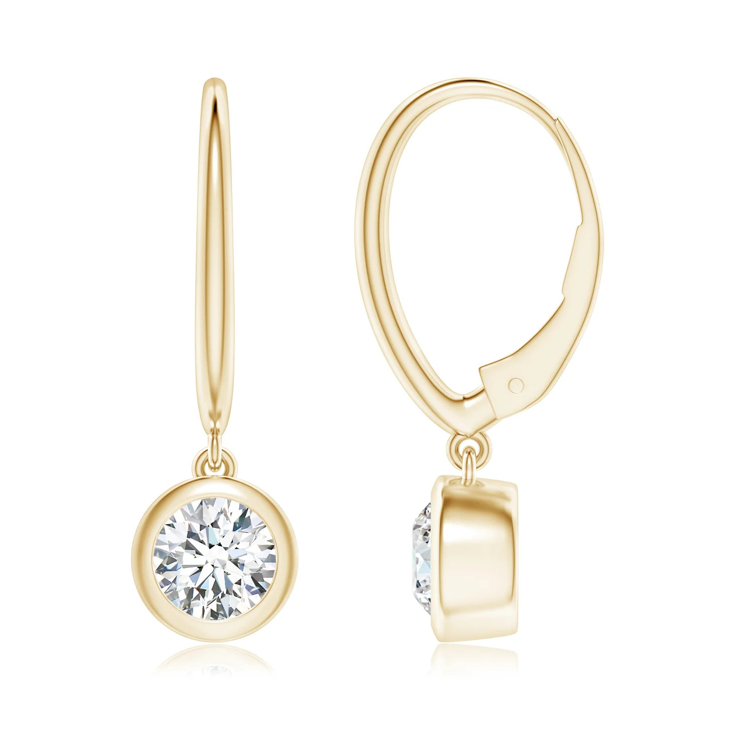 Lab-Grown Classic Bezel-Set Round Diamond Leverback Drop Earrings | Angara US