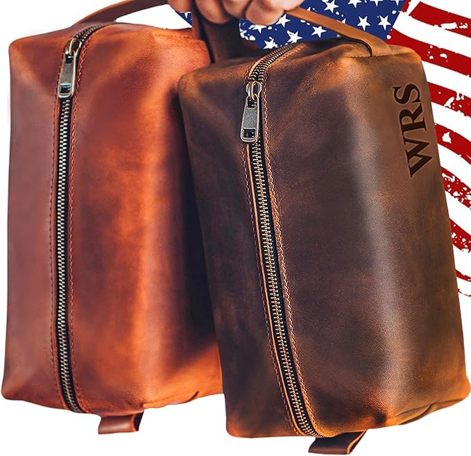 100% Genuine Leather Toiletry Bag Engraved Name or Initials – Crafted in USA – Personalized T... | Amazon (US)