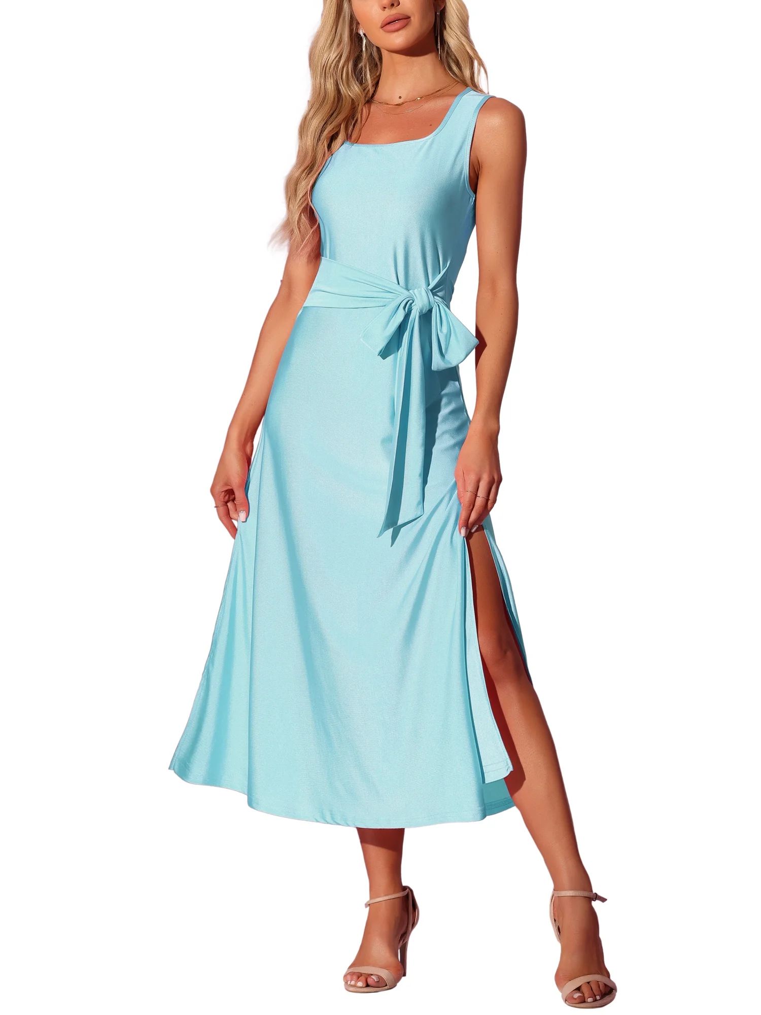 Allegra K Summer Dress Womens Sleeveless Casual Maxi Dress Square Neck Solid Color Waist Strap Lo... | Walmart (US)