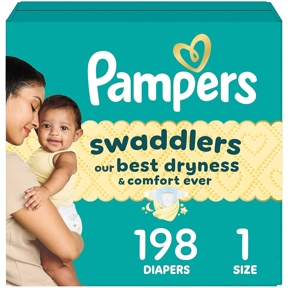 Pampers Swaddlers Diapers - Size 1, One Month Supply (198 Count), Ultra Soft Disposable Baby Diap... | Amazon (US)