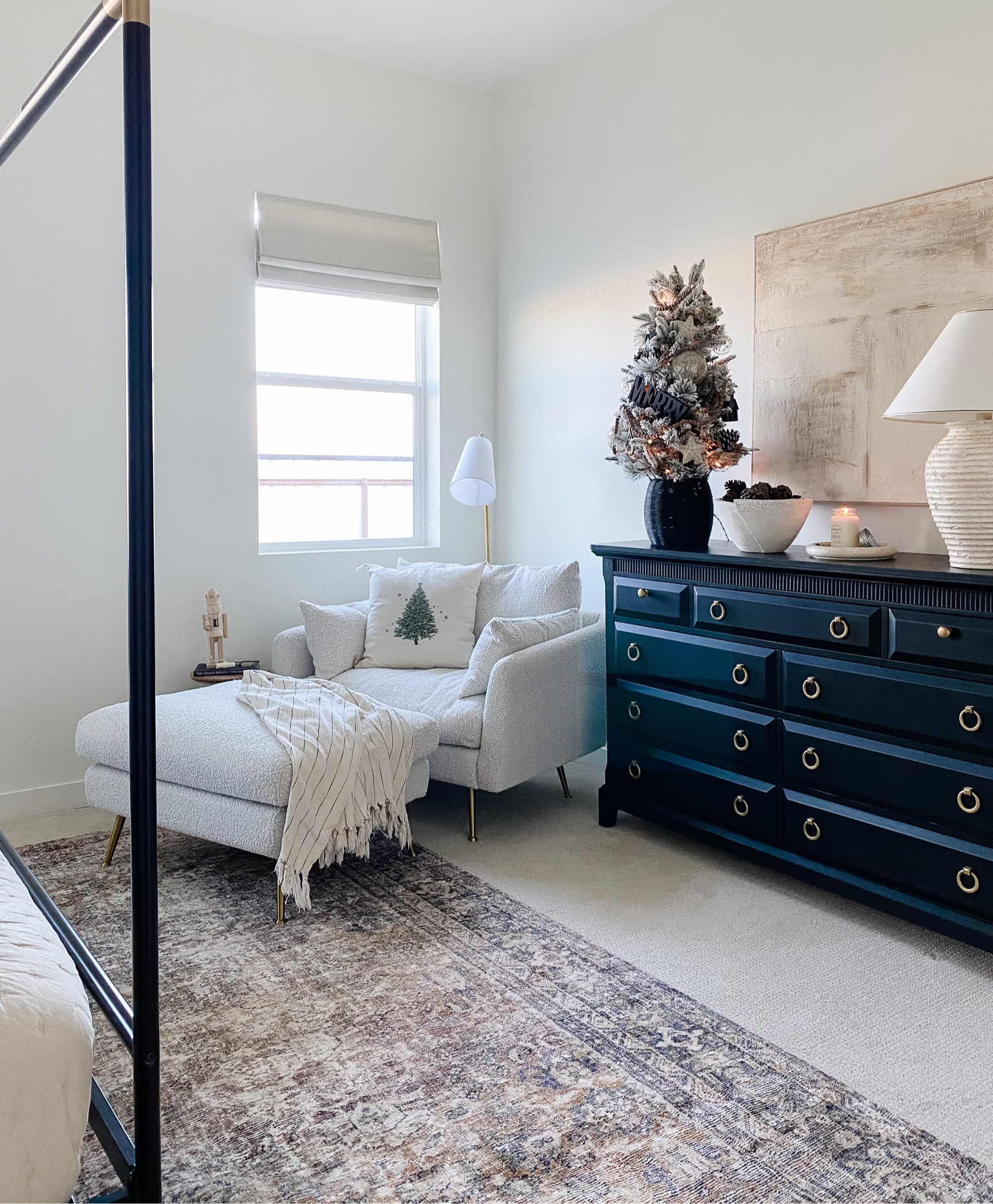 Our flocked 4 ft. Christmas tree from @Walmart is only $40, it’s so full and has pine cones that give a nod to rustic! 

Chair is from Edloe Finch 

#LTKHoliday #LTKhome