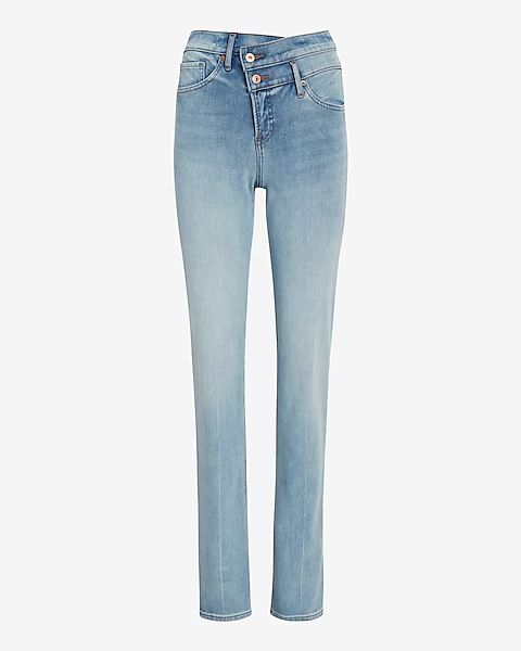 Super High Waisted Crossover Waistband Supersoft Modern Straight Jeans | Express