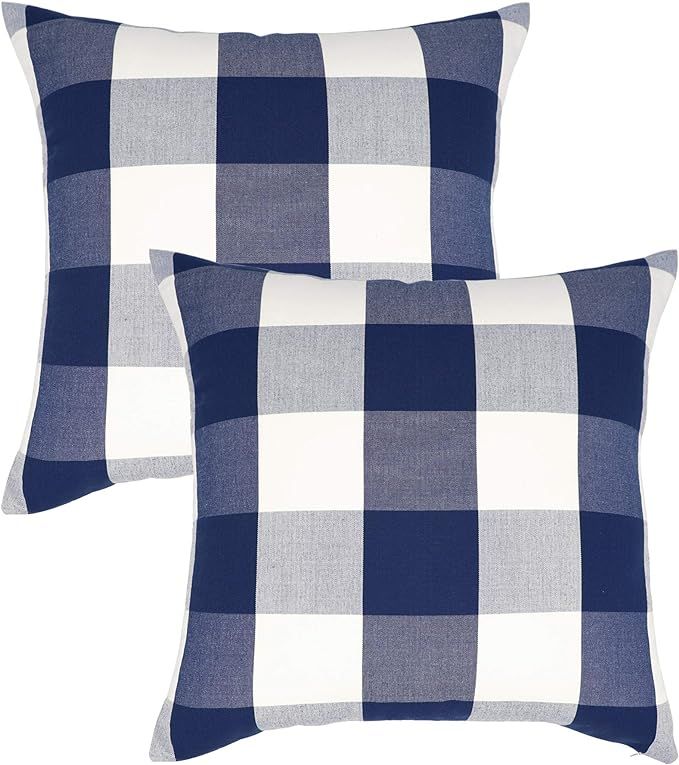 NAVIBULE 18 x 18In Farmhouse Decorative Square Throw Pillow Covers Buffalo Check Plaid Cushion Ca... | Amazon (US)