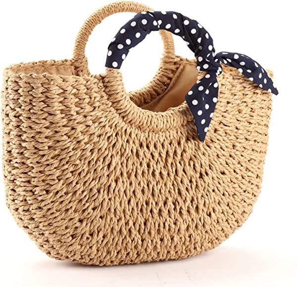 YXILEE Summer Beach bag,Handmade Large Straw Tote Bag Womens Handbag | Amazon (US)