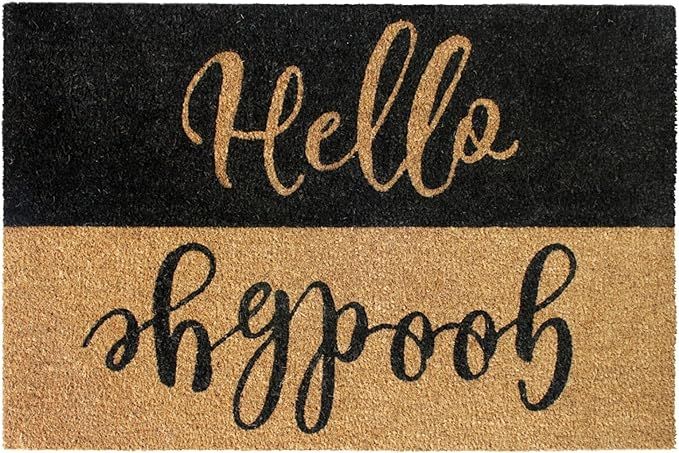 Black Tufted Hello Goodbye Reverse Doormat, 24"x36" | Amazon (US)