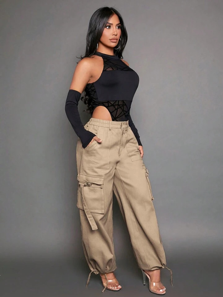 SHEIN SXY Flap Pocket Side Drawstring Hem Cargo Pants | SHEIN