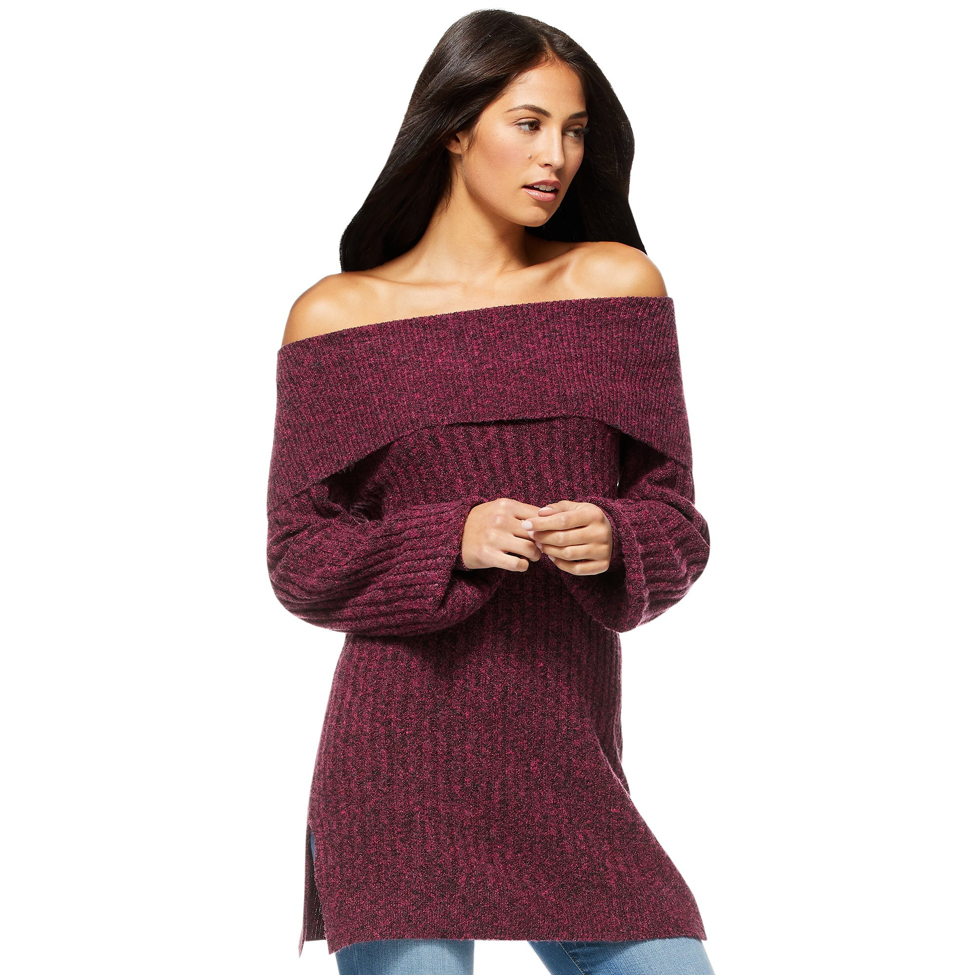 Sofia Jeans by Sofia Vergara Women's Fold Over Off The Shoulder Tunic Sweater | Walmart (US)