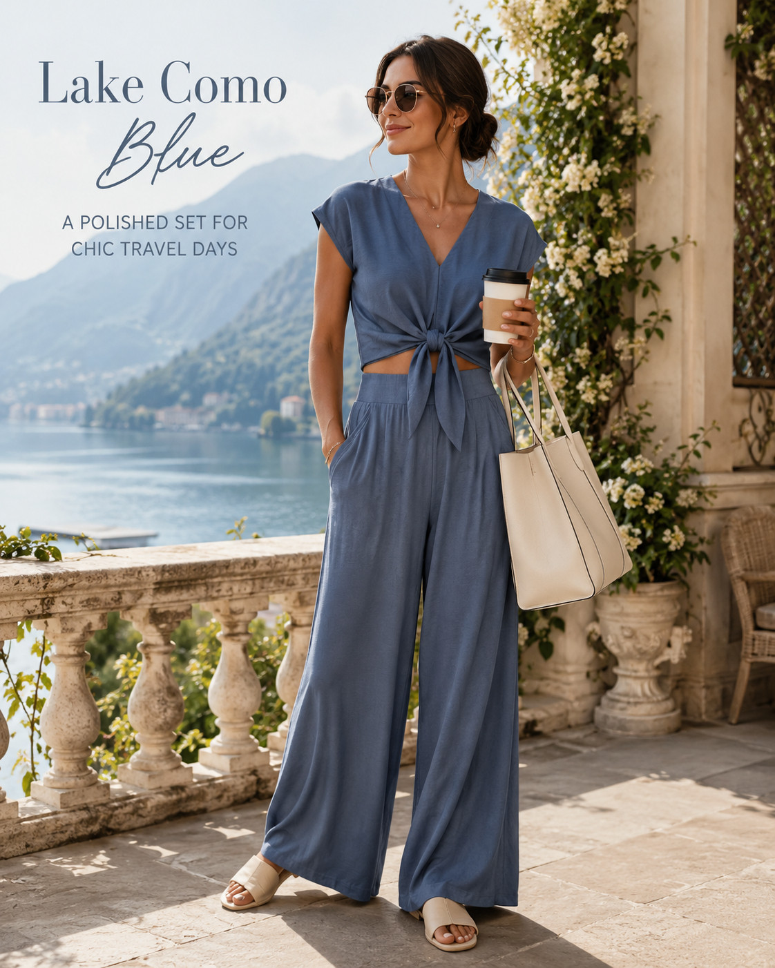 The PRETTYGARDEN Lake Como blue matching set that makes a comfortable travel outfit look effortlessly first-class. 🩵✨

This PRETTYGARDEN 2-piece wide-leg pant set combines an elegant cap-sleeve V-neck top with a flattering tie-front detail and high-waisted flowy pants with pockets. 

The defined waist and long, fluid silhouette create a polished look while keeping everything relaxed enough for a full day of travel or sightseeing.

The muted Lake Como blue color feels fresh, sophisticated, and far more expensive than a typical matching set. 

Style it with cream slides, delicate gold jewelry, oversized sunglasses, and a structured ivory tote for an elevated European vacation outfit that moves seamlessly from morning coffee to lakeside lunch.

Perfect for airport outfits, Italy vacations, cruises, resort stays, sightseeing, brunch, travel days, and casual dinner plans. 

Wear the full PRETTYGARDEN set for an instantly coordinated outfit, then pair the tie-front top with white shorts or style the wide-leg pants with a fitted tank or bodysuit.

📌 SAVE this Lake Como blue travel set before your size sells out!

Everything is linked! ↓

#LTKActive #LTKSaleAlert #LTKTravel