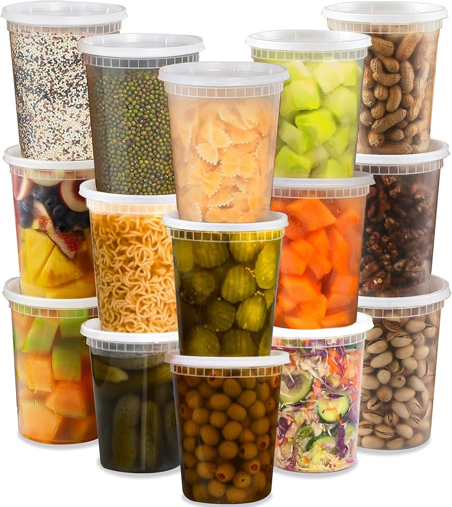 TashiBox 24 Sets 32 oz Plastic Deli Containers with Lids - Clear Airtight Food Storage & Meal Pre... | Amazon (US)