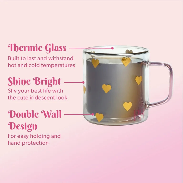 Paris Hilton Double Wall Glass Coffee Mug,13.5 Ounces, Hearts - Walmart.com | Walmart (US)