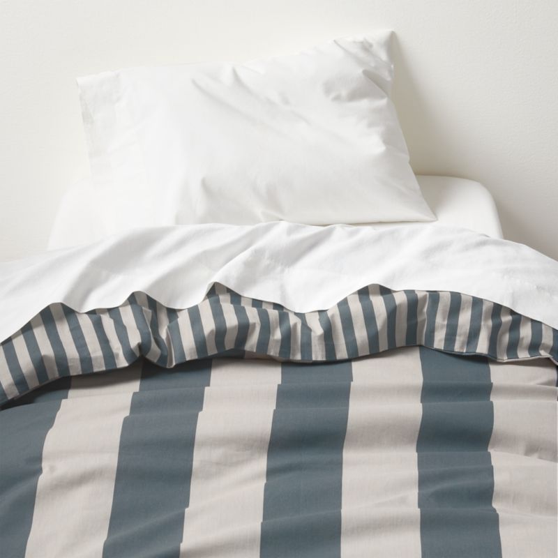 Riviera Slate Blue Reversible Stripe Organic Cotton ReversibleToddler Duvet Cover | Crate & Kids | Crate & Barrel