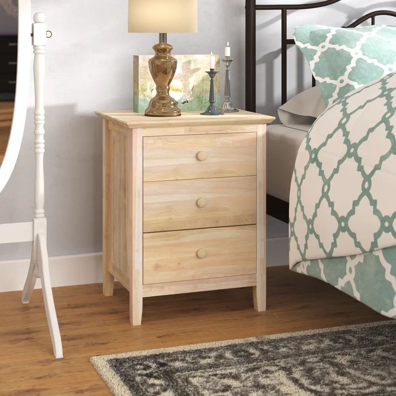 Dufrene 3 - Drawer Solid Wood Nightstand in Unfinished | Wayfair North America