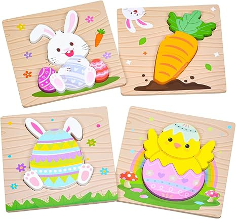 4 Pack Easter Wooden Puzzles for Kids Toddler Easter Basket Stuffers Toys Gifts Party Favor Boys ... | Amazon (US)