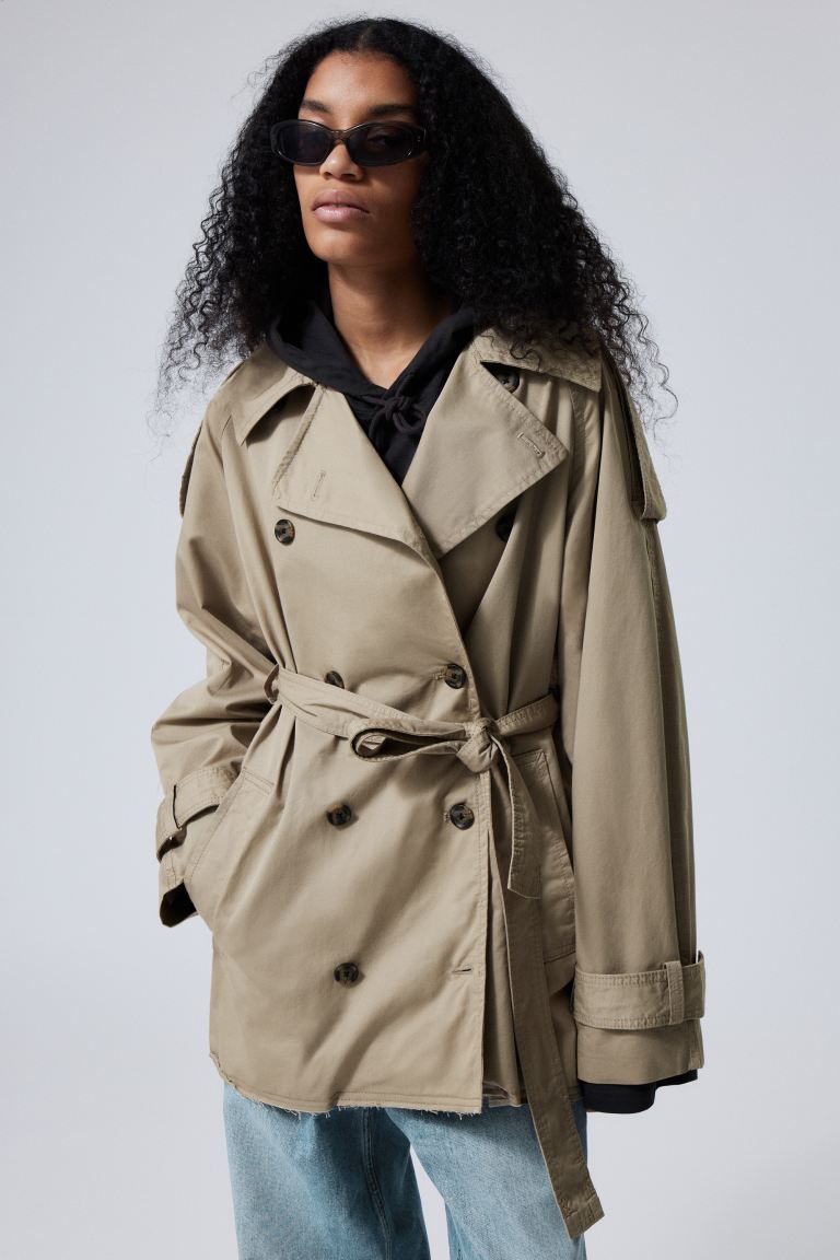Zoey Short Frayed Trench Coat - Beige - Ladies | H&M GB | H&M (UK, MY, IN, SG, PH, TW, HK)