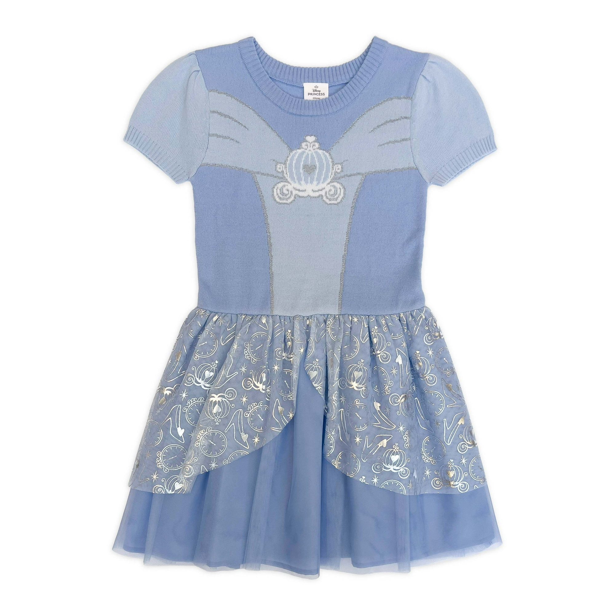 Girls Disney Princess Cinderella Cosplay Short Sleeve Sweater Dress, Sizes 4-12 | Walmart (US)