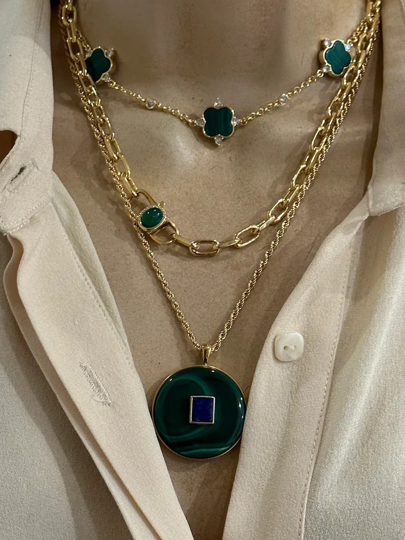 Malachite Lapis Necklace/malachite Clover/ Green Carabiner Necklace - Etsy | Etsy (US)