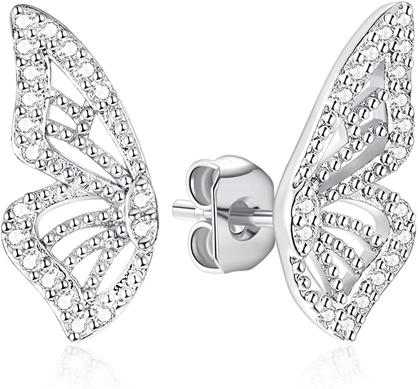 Luxval Butterfly Wing Earrings，18K Gold Plated CZ Simulated Diamond Silver Stud Earrings, Tiny ... | Amazon (US)