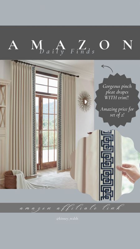 Pinch pleat Amazon drapes with trim! Great feedback on these!

#LTKhome #LTKstyletip