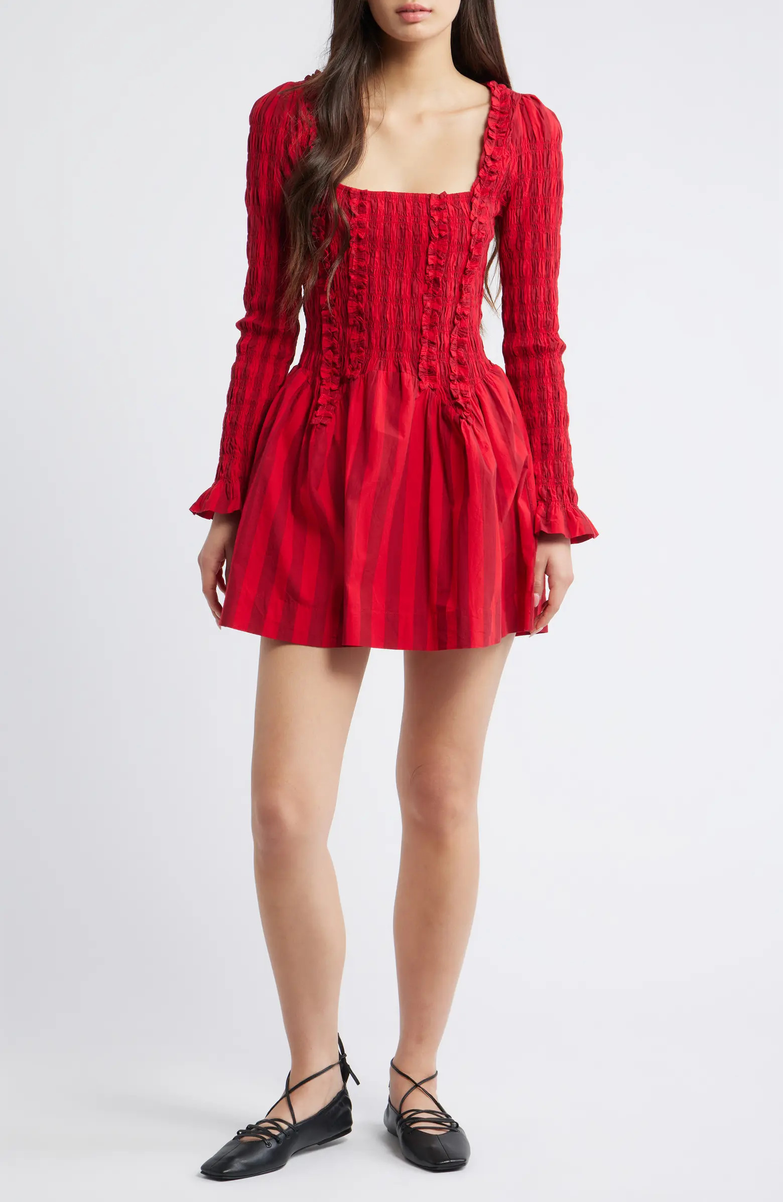 Raphaela Ruffle Long Sleeve Organic Cotton Minidress | Nordstrom