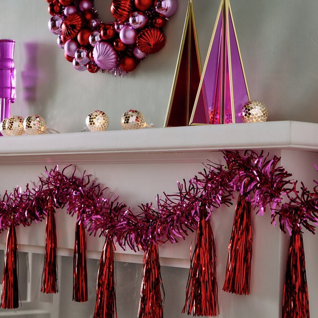 Buy Habitat Tinsel Tassel Christmas Garland - Pink & Red | Christmas wreaths and garlands | Argos | argos.co.uk