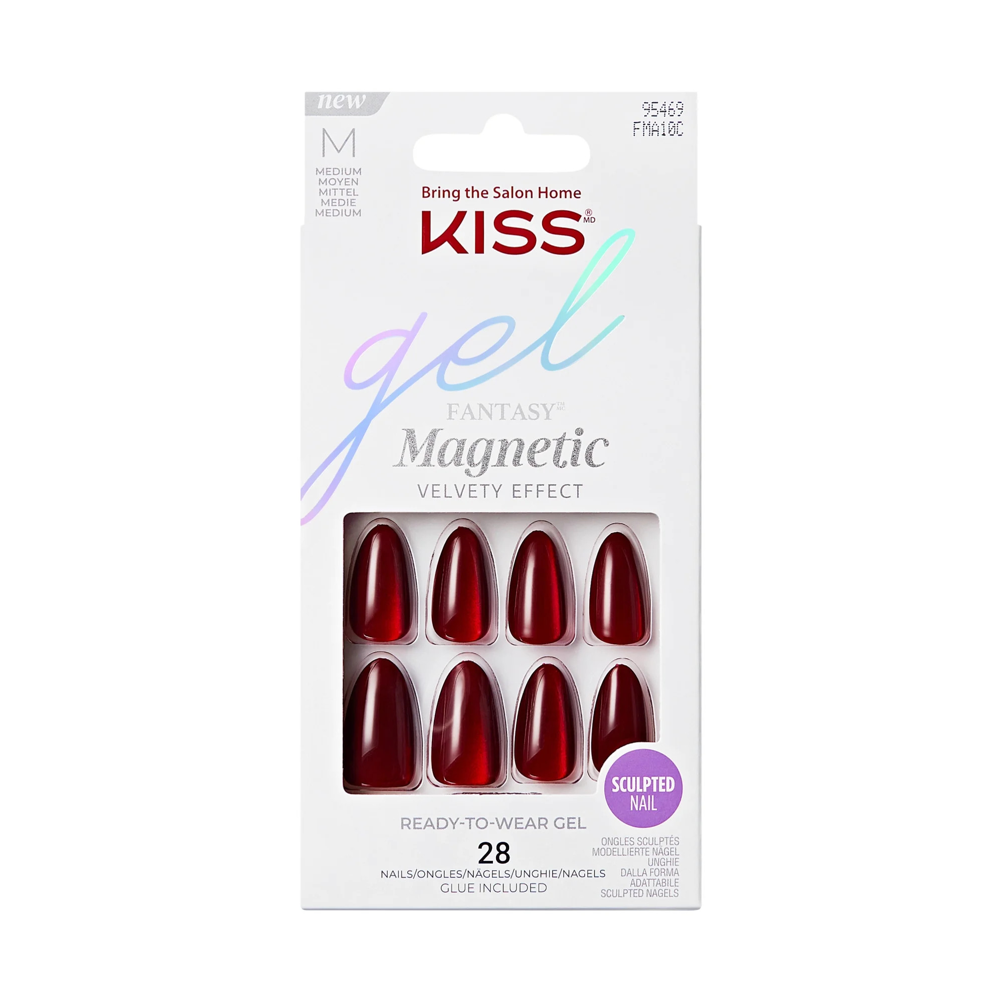 KISS Gel Fantasy Magnetic Press On Nails Almond, Solid  Red, Medium, 28 Count | Walmart (US)