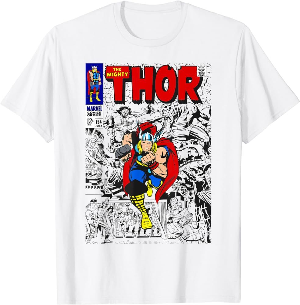Marvel The Mighty Thor Retro Classic Comic Graphic T-Shirt T-Shirt | Amazon (US)