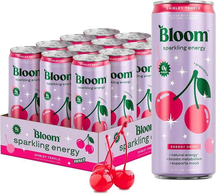 Bloom Nutrition Shirley Temple Sparkling Energy Drink, 12oz 12 Pack | Amazon (US)
