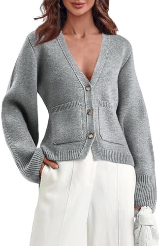 Saodimallsu Womens Deep V Neck Cardigan Sweaters Open Front Button Down Long Sleeve Cropped Knit ... | Amazon (US)