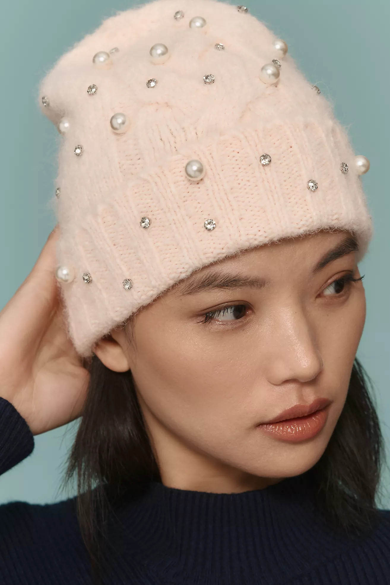 Maeve Embellished Pearl Brushed Beanie | Anthropologie (US)